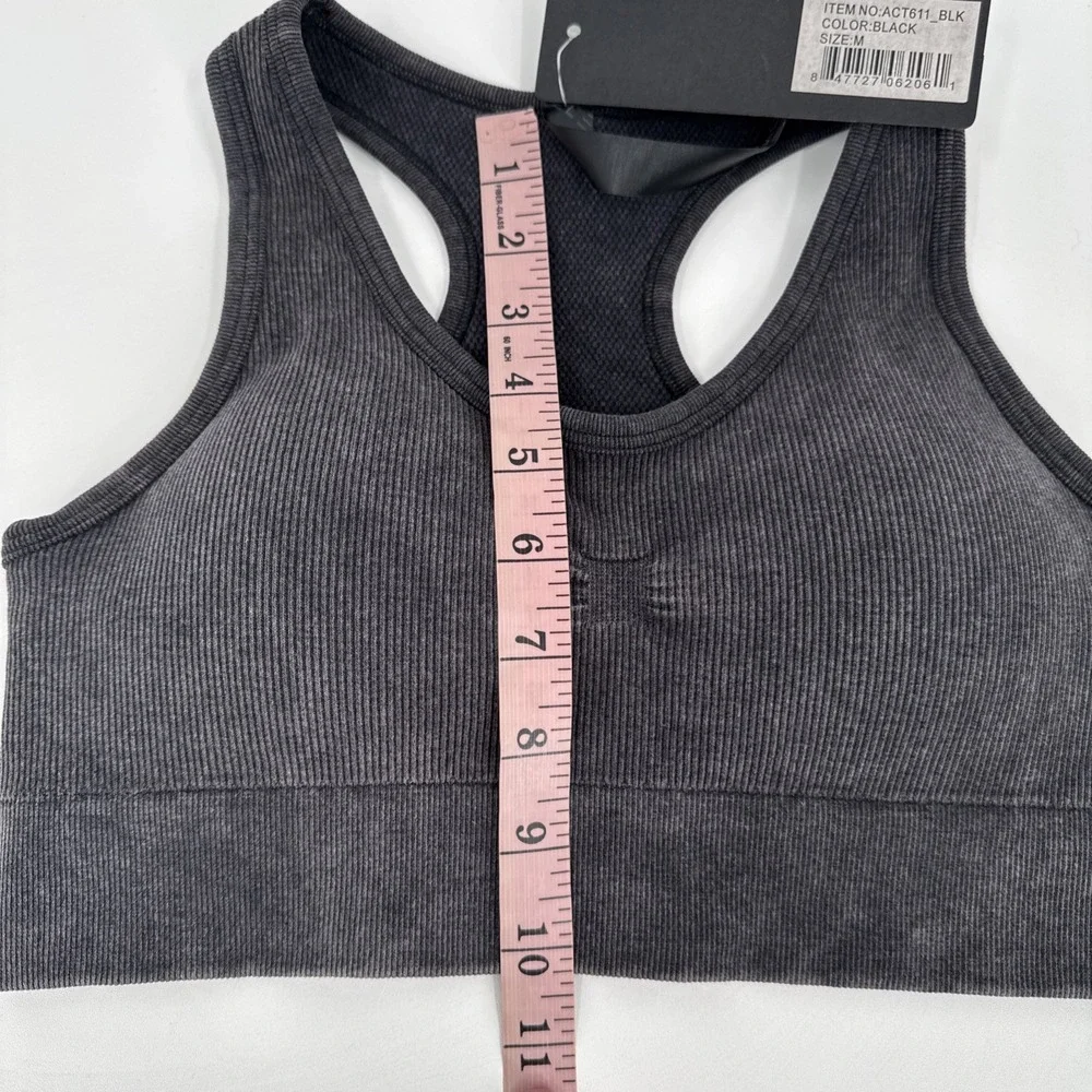 Yelete Ribbed Charcoal Sports Bra Racerback Padded Women's Size‎ M NEW